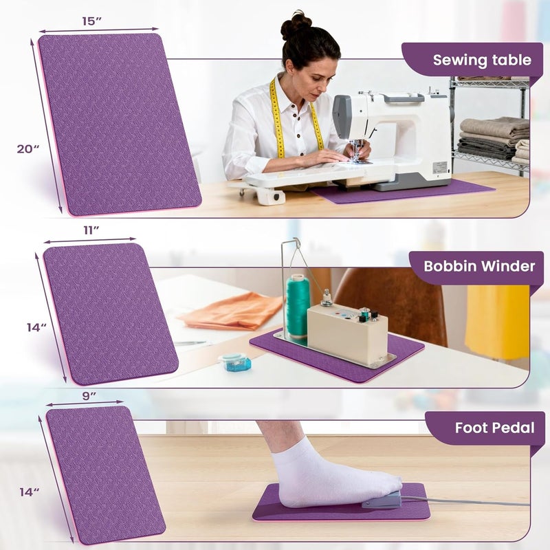 Udefineit 3PCS Sewing Machine Muffling Mats Set, 15 x 20in,14 x 9in,14 x 11in Sewing Machine Mats Reduce Vibration, Anti-Slip Rubber Sewings Pedal Pads, Christmas Sewers Present, Purple - Image 2